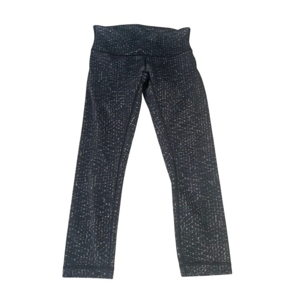 Lululemon Size 4 Black Grey Abstract Print Wunder Under Mid Leggings‎ Athleisure